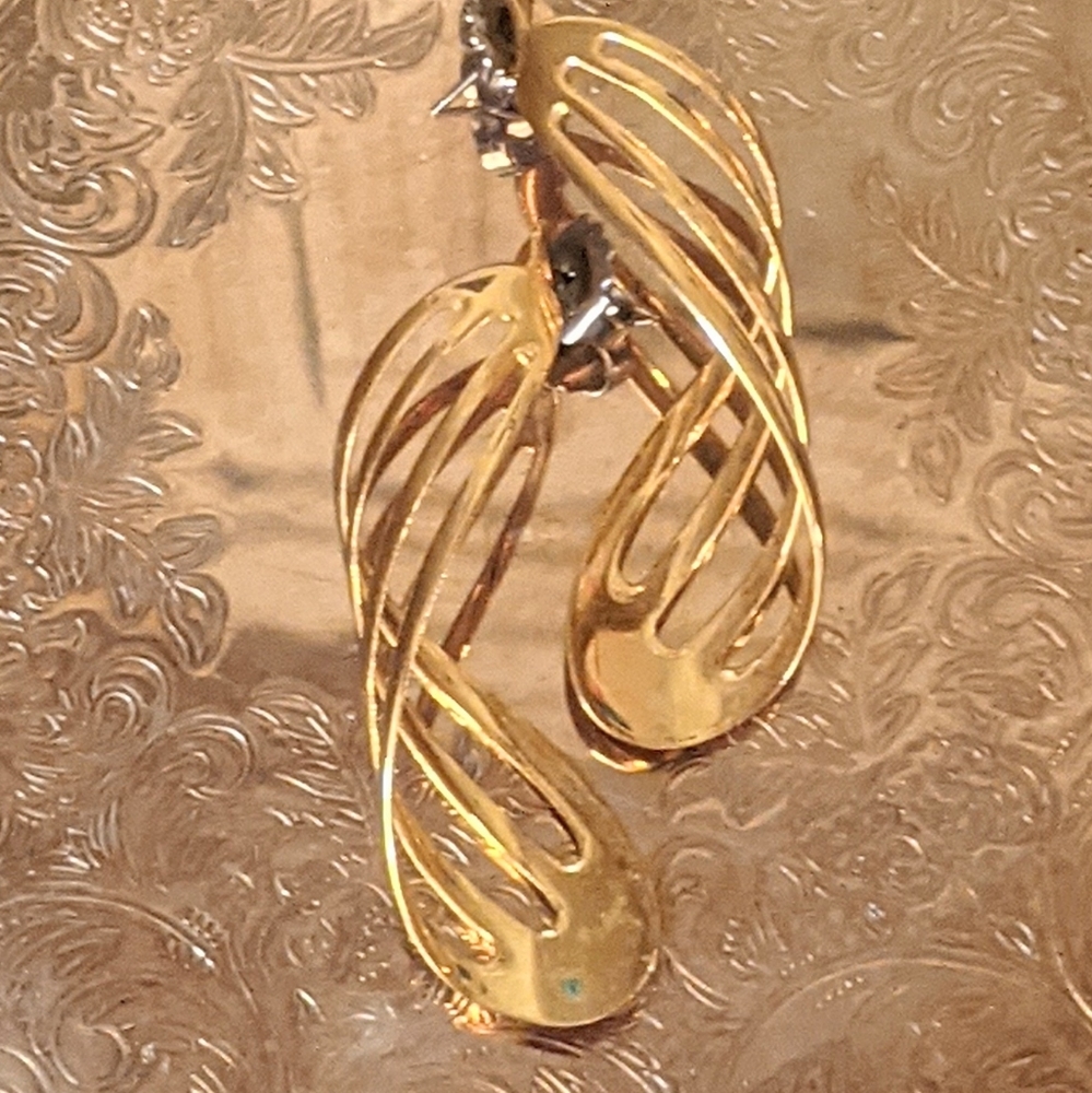Vintage Gold Toned Spiral Stud Drop Earrings